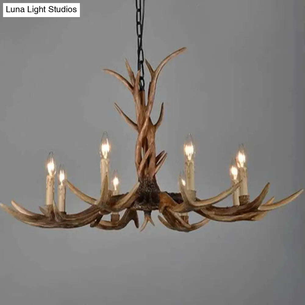 Brown Resin Chandelier Light Fixture - Traditional Antler Ceiling Lighting For Living Room