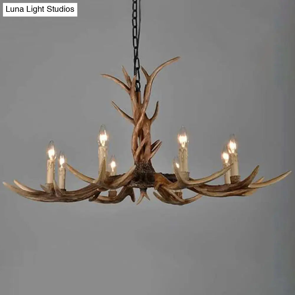 Brown Resin Chandelier Light Fixture - Traditional Antler Ceiling Lighting For Living Room