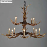 Brown Resin Chandelier Light Fixture - Traditional Antler Ceiling Lighting For Living Room