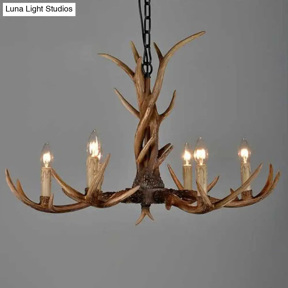 Brown Resin Chandelier Light Fixture - Traditional Antler Ceiling Lighting For Living Room