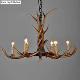 Brown Resin Chandelier Light Fixture - Traditional Antler Ceiling Lighting For Living Room