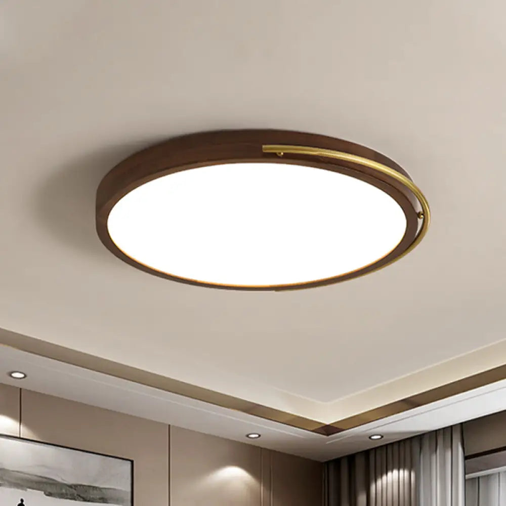Brown Round Wooden Led Ceiling Light Fixture - 13’/17’ Diameter Flush Mount Lamp Kit / 13’