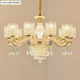 Brushed Brass Pendant Light Kit - Postmodern Glass Cylinder Design With 10 Dimpled Heads