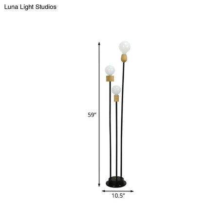 Bulb Floor Lamp - Minimalist Metallic 3-Head Stand Up Light For Study Room Black