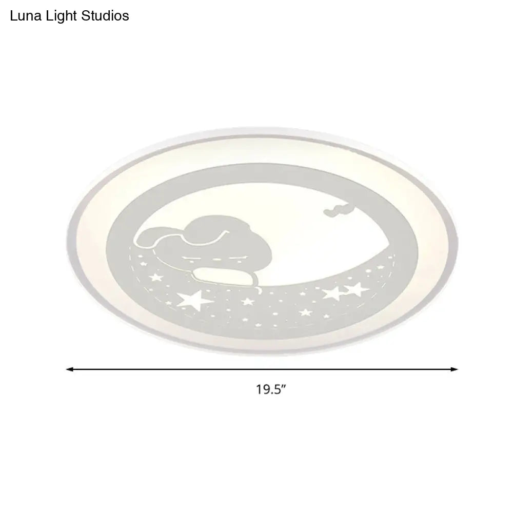 Bunny Moon Led Ceiling Lamp For Kindergarten With Animal Mount Light In White