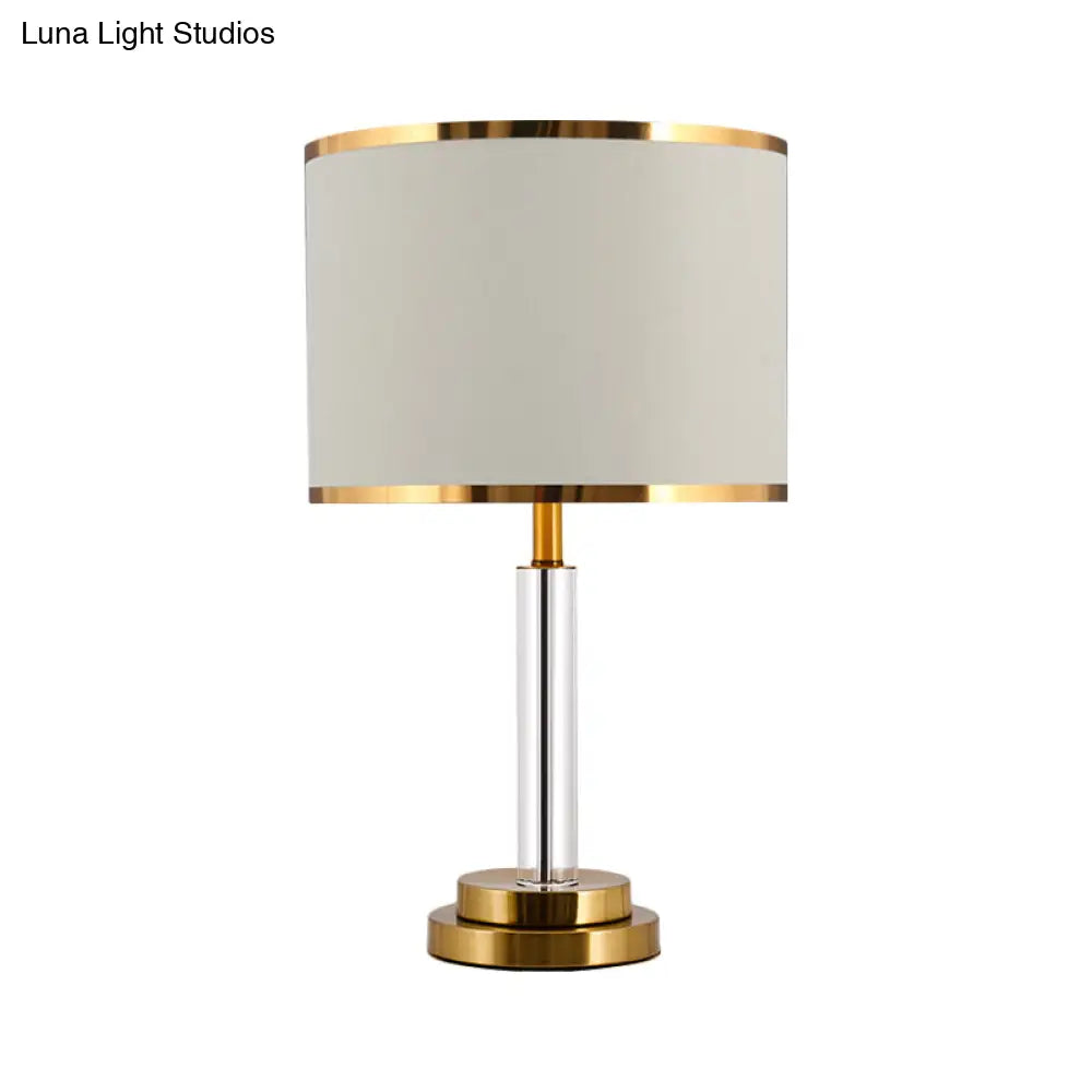 Burgundy/Beige Crystal Table Lamp With Traditional Fabric Shade - Elegant Circular Design