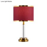 Burgundy/Beige Crystal Table Lamp With Traditional Fabric Shade - Elegant Circular Design