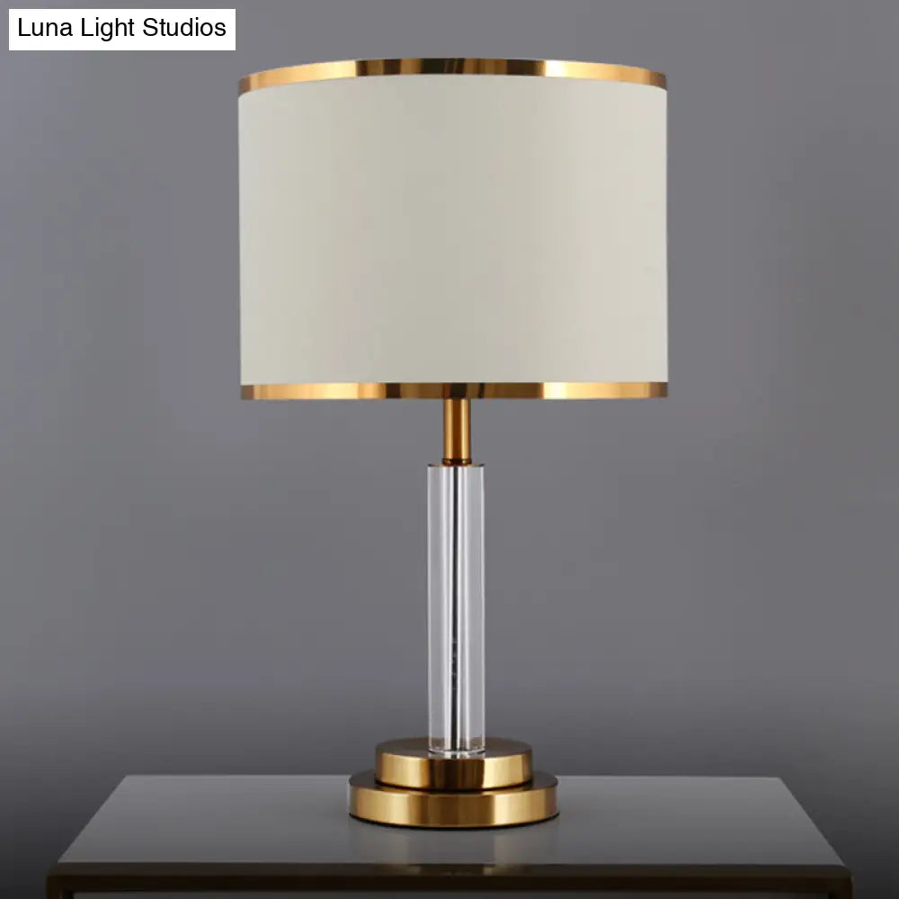 Burgundy/Beige Crystal Table Lamp With Traditional Fabric Shade - Elegant Circular Design