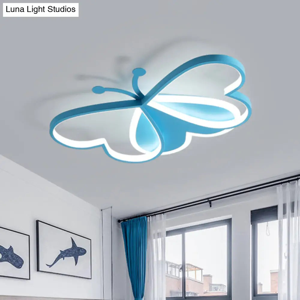 Butterfly Led Acrylic Flush Ceiling Light In Pink/Blue - Minimalistic Bedroom Flushmount Lighting