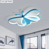 Butterfly Led Acrylic Flush Ceiling Light In Pink/Blue - Minimalistic Bedroom Flushmount Lighting