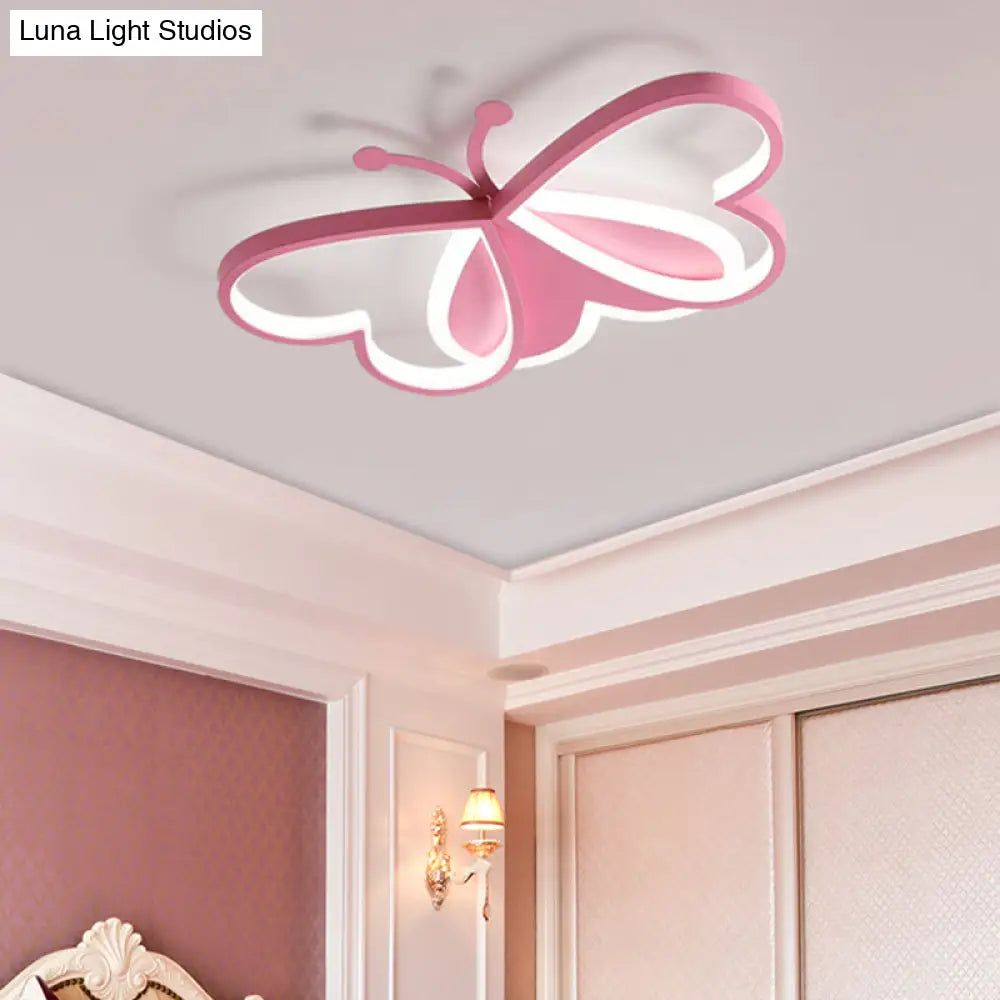 Butterfly Led Acrylic Flush Ceiling Light In Pink/Blue - Minimalistic Bedroom Flushmount Lighting