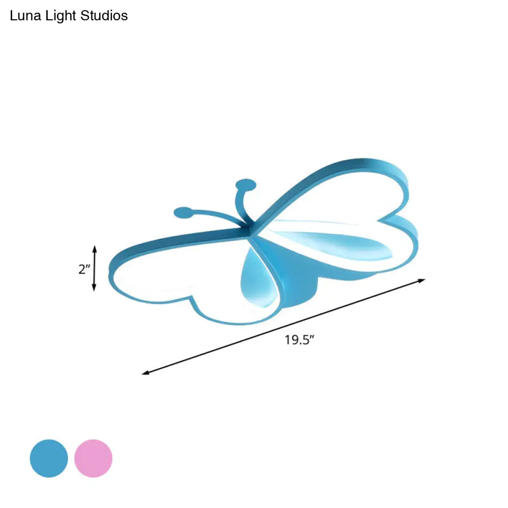 Butterfly Led Acrylic Flush Ceiling Light In Pink/Blue - Minimalistic Bedroom Flushmount Lighting