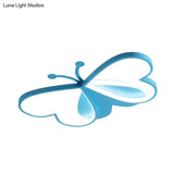Butterfly Led Acrylic Flush Ceiling Light In Pink/Blue - Minimalistic Bedroom Flushmount Lighting