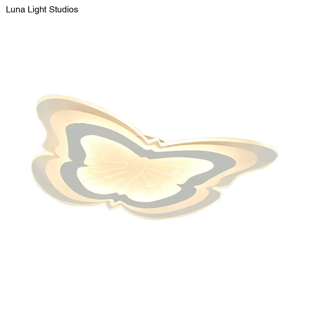 Butterfly Led Ceiling Light For Kindergarten Hallway - White Insect - Themed Acrylic Flush Mount