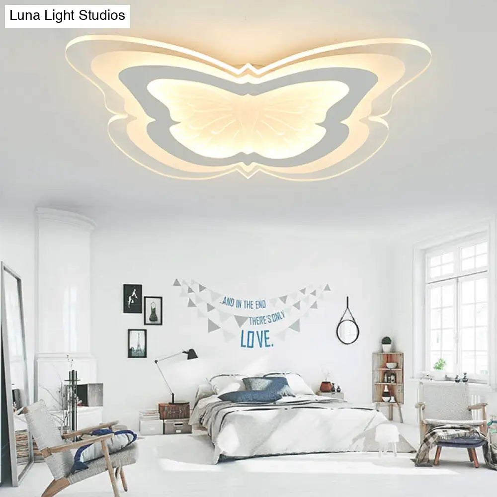 Butterfly Led Ceiling Light For Kindergarten Hallway - White Insect - Themed Acrylic Flush Mount
