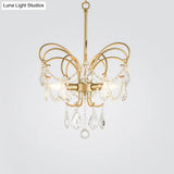 Butterfly Shaped Chandelier: Rural Metal 3-Light Brass Pendant Light With Crystal Accent - Perfect