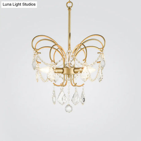 Butterfly Shaped Chandelier: Rural Metal 3-Light Brass Pendant Light With Crystal Accent - Perfect