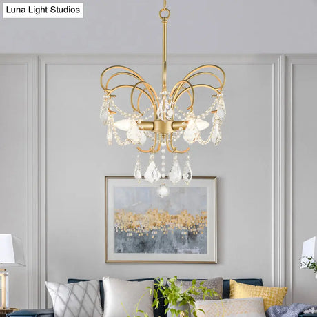 Butterfly Shaped Chandelier: Rural Metal 3-Light Brass Pendant Light With Crystal Accent - Perfect