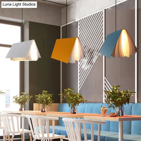 Cafe Pendant Lamp - Book Design Metal Construction Single-Bulb Macaron Ceiling Hang Light In