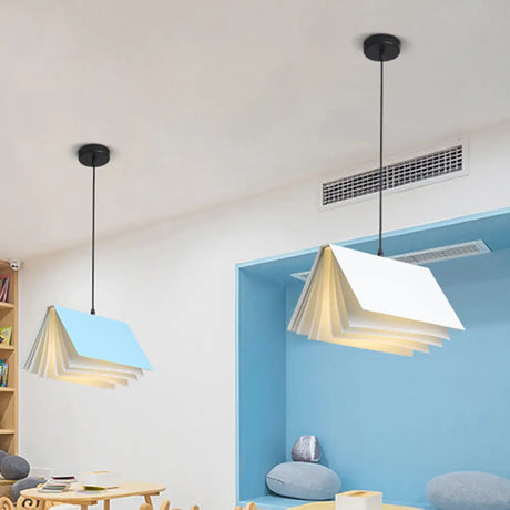 Cafe Pendant Lamp - Book Design Metal Construction Single-Bulb Macaron Ceiling Hang Light In