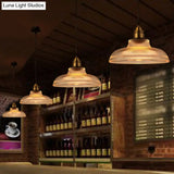 Cafe Pendant Lighting: Retro Bowl Shaped Clear Striped Glass Lamp With Brass Finish
