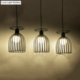 Cage Shade Pendant Light Fixture - Wine Glass & Metal Industrial Ceiling For Dining Room