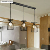 Cage Shade Pendant Light Fixture - Wine Glass & Metal Industrial Ceiling For Dining Room