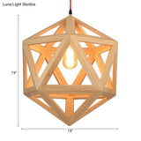 Cage Wood Pendant Light For Dining Room - 1-Head Ceiling Fixture In 15/19 Size