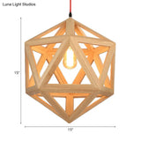 Cage Wood Pendant Light For Dining Room - 1-Head Ceiling Fixture In 15/19 Size