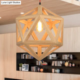 Cage Wood Pendant Light For Dining Room - 1-Head Ceiling Fixture In 15/19 Size