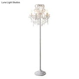 Candle Metallic Stand Up Lamp Traditional 5 Heads Living Room Floor Lighting With Crystal Draping