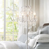 Candle Metallic Stand Up Lamp Traditional 5 Heads Living Room Floor Lighting With Crystal Draping