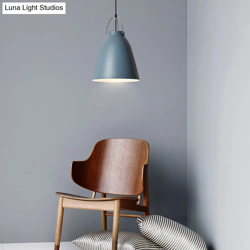 Candy Colored Bucket Hanging Light - Macaron Aluminum Pendant (1 Light) In Blue/Pink For Office Or