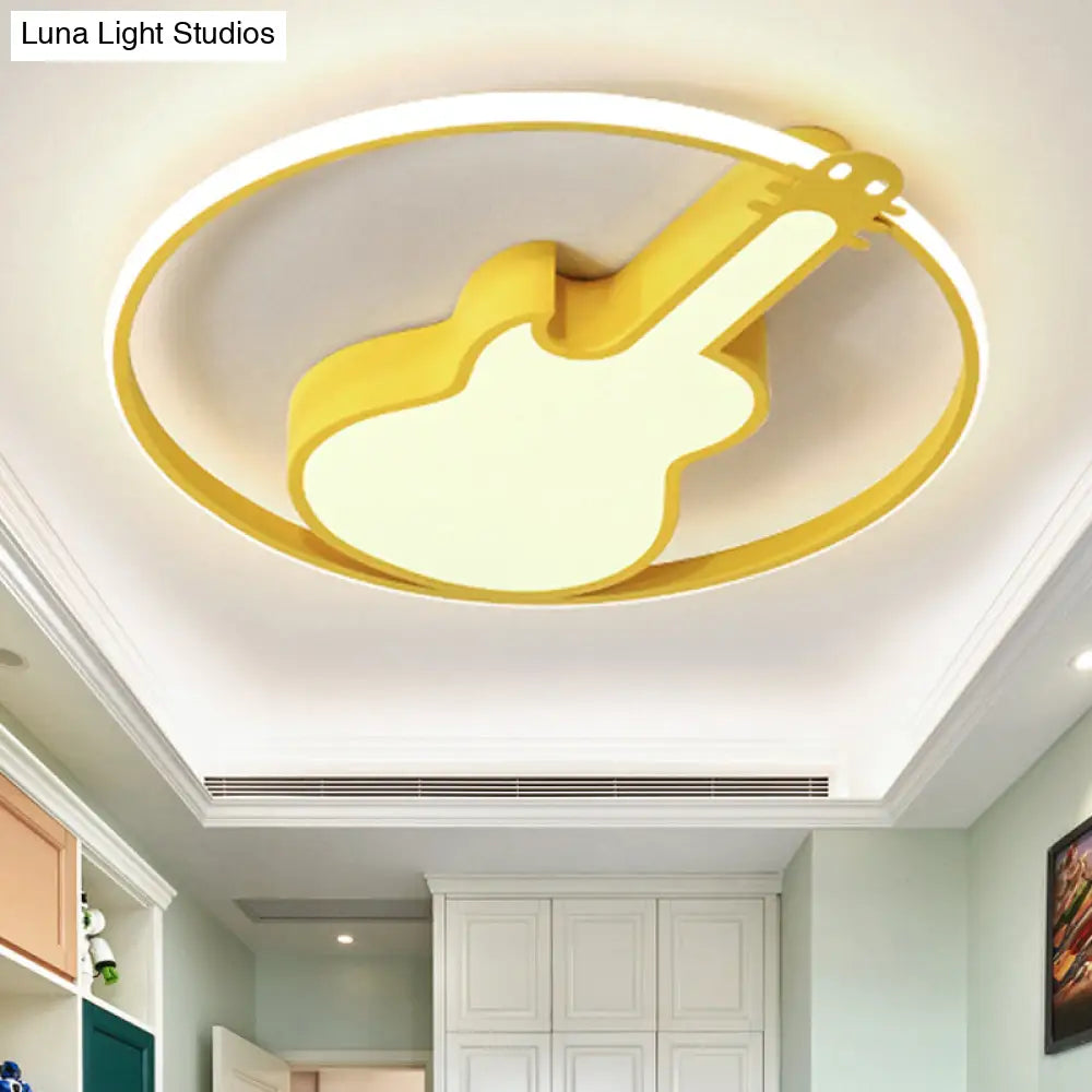 Candy-Colored Guitar Acrylic Flush Mount Led Ceiling Light For Game Rooms Yellow / 18 Warm