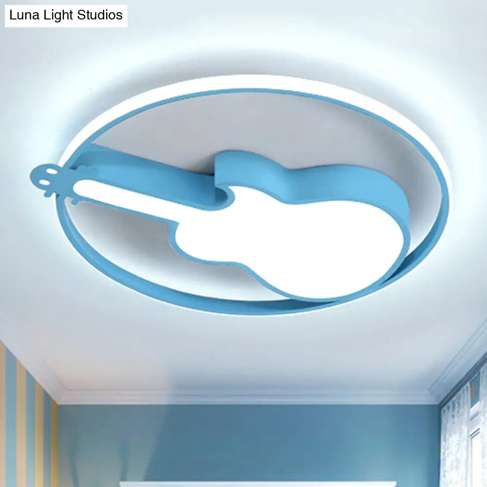 Candy-Colored Guitar Acrylic Flush Mount Led Ceiling Light For Game Rooms Blue / 18 Warm