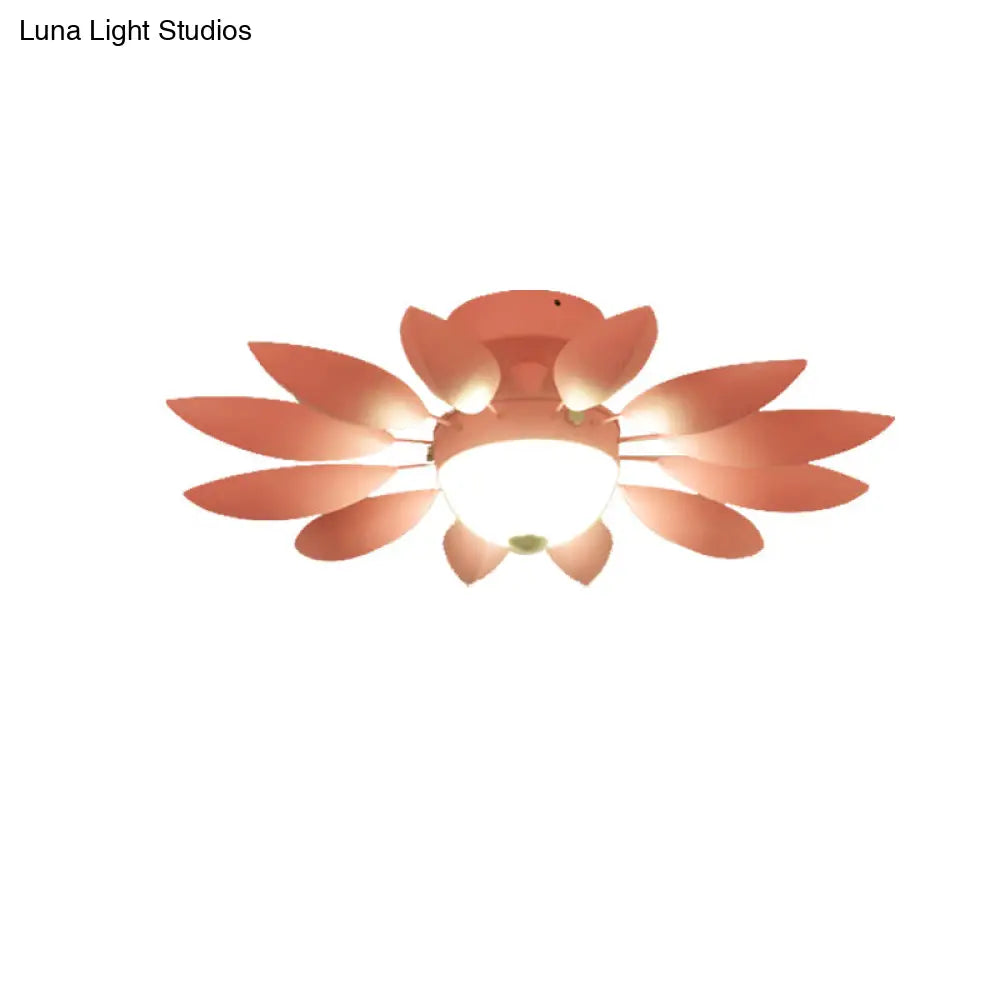 Candy Colored Metal Leaf Ceiling Light For Kindergarten - Single Head Fixture