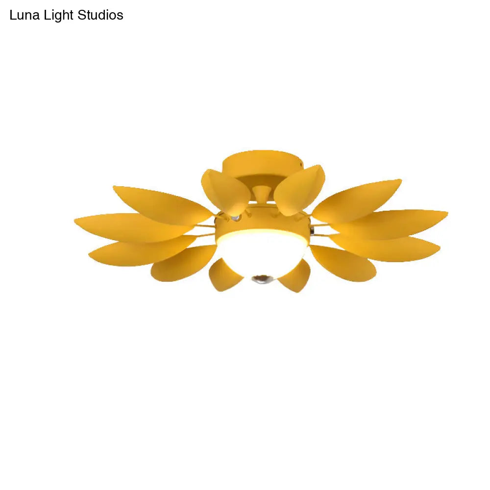 Candy Colored Metal Leaf Ceiling Light For Kindergarten - Single Head Fixture