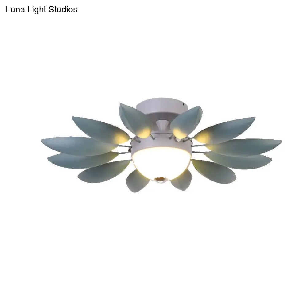 Candy Colored Metal Leaf Ceiling Light For Kindergarten - Single Head Fixture