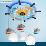 Cartoon 3 Bulb Cream Glass Dome Ceiling Light – Flush Mount With Rudder Canopy (White)