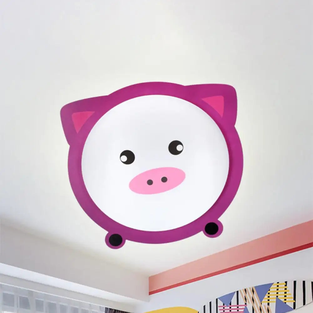 Cartoon Animal Shaped Ceiling Mount Light - Metal Flush For Nurseries And Corridors Pink / White