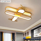 Cartoon Biplane Led Ceiling Flush Light For Boys Room - Acrylic Flush - Mount Fixture