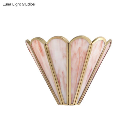 Cartoon Brass Badminton Wall Light With Pink Glass For Living Room
