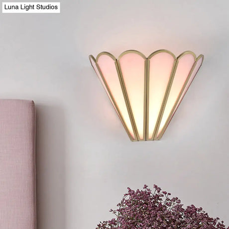 Cartoon Brass Badminton Wall Light With Pink Glass For Living Room