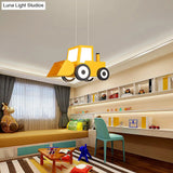 Cartoon Bulldozer Led Chandelier: Metal Lighting Fixture For Boys Bedroom