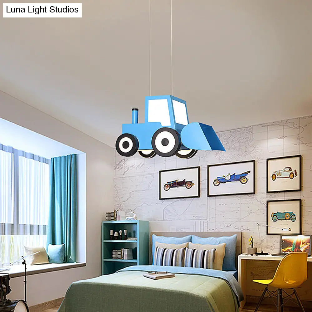 Cartoon Bulldozer Led Chandelier: Metal Lighting Fixture For Boys Bedroom