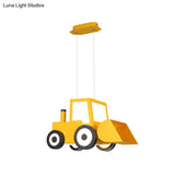 Cartoon Bulldozer Led Chandelier: Metal Lighting Fixture For Boys Bedroom