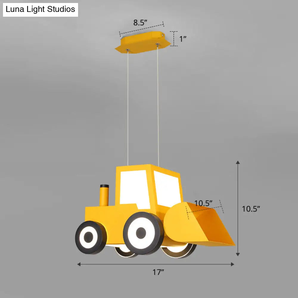 Cartoon Bulldozer Led Chandelier: Metal Lighting Fixture For Boys Bedroom