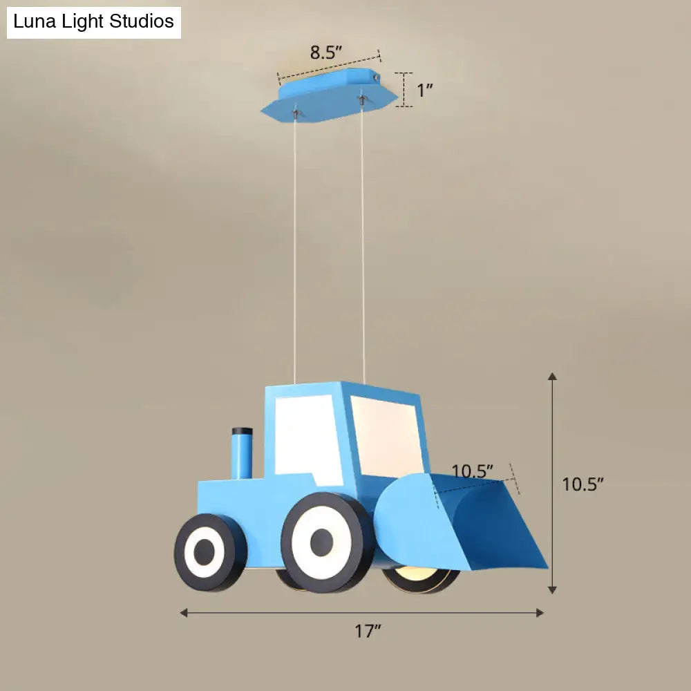 Cartoon Bulldozer Led Chandelier: Metal Lighting Fixture For Boys Bedroom