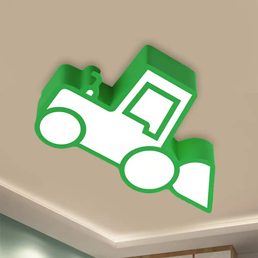 Cartoon Car Ceiling Light - Acrylic Flush Mount For Bedroom Green / Warm
