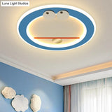 Cartoon Cat Acrylic Led Flush Mount Light In Blue With Warm/White Glow
